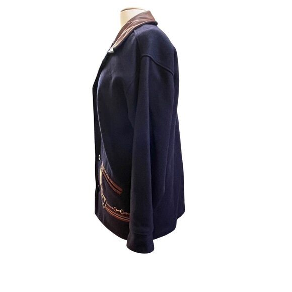Vtg The Equestrian Jacket Womens Wool Leather Navy Barn Chore Coat Moth Holes XS - Picture 2 of 12